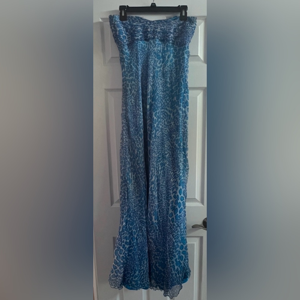 Laundry By Shelli Segal Blue Strapless Animal-Print Silk Gown Maxi Dress - 6 - Picture 3 of 8